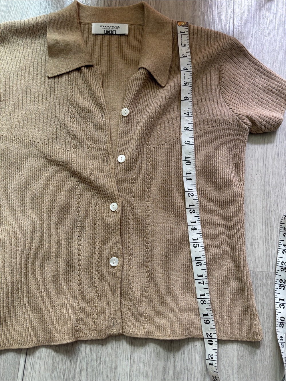 Emanuel Ungaro Short-Sleeve Button Down Polo in Camel - Picture 7 of 7